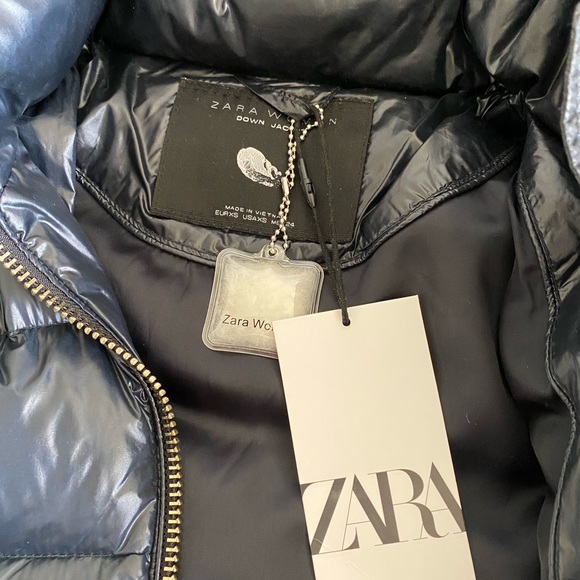 BLUE CHUNKY FAUX FUR HOOD PUFFER JACKET - ZARA - Picture 5 of 8
